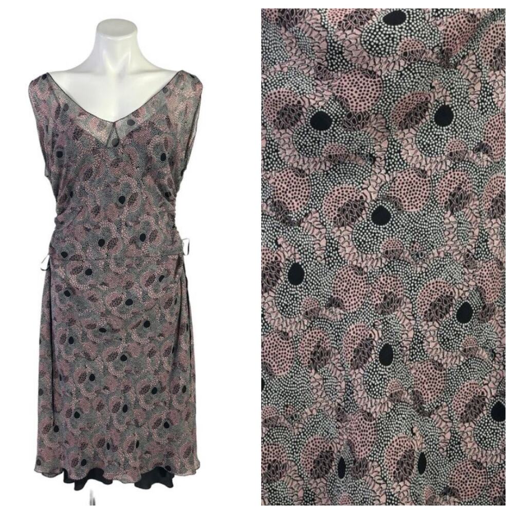 Max Studio Pink and Black Silk Midi Dress